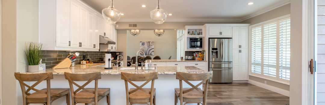 updated kitchen with island and stools